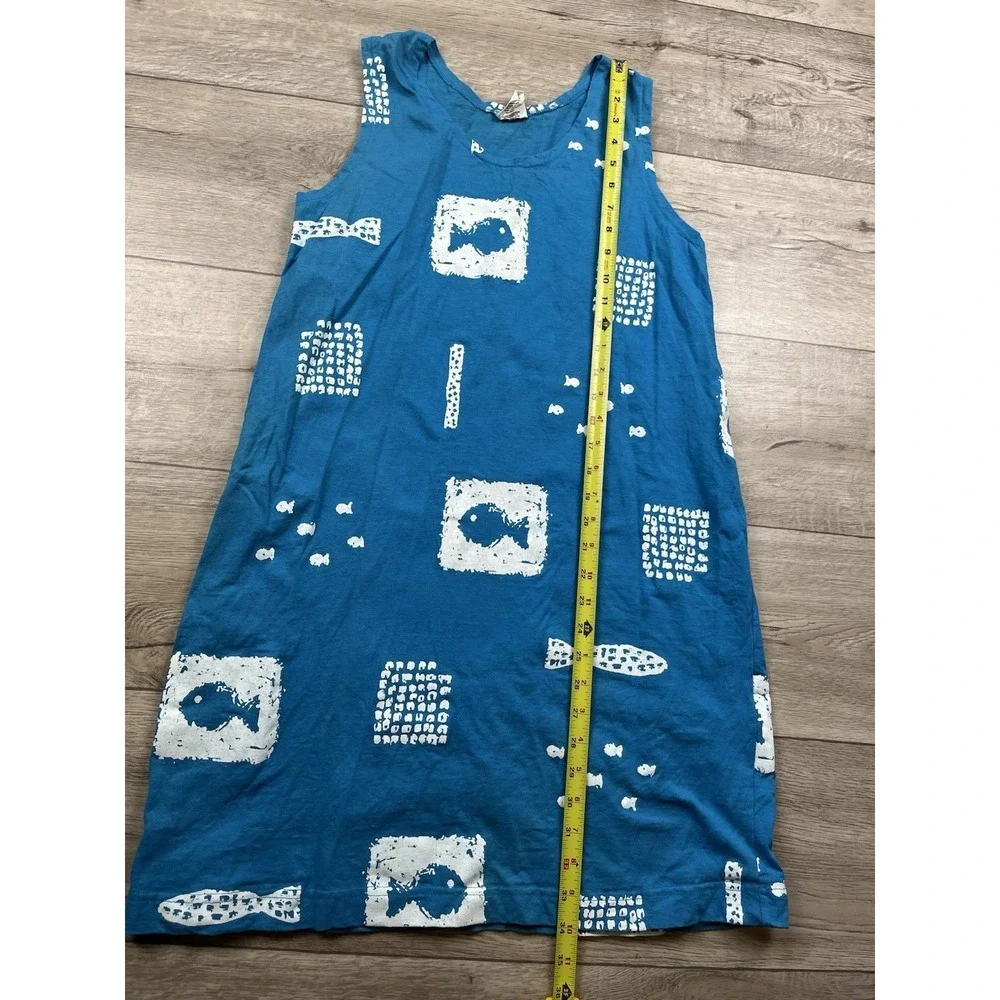 Cotton Fields by M. Mac Dress Sz Medium Blue Fish 100% Cotton USA Maxi Beach - Picture 4 of 11